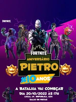 Convite de Aniversário Fortnite com Personagens para Editar