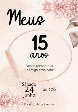 Convite de 15 Anos Rose Gold com Glitter para Editar Online