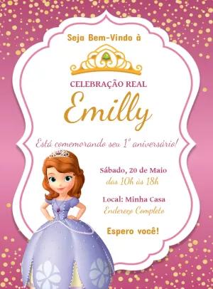 Convite de Aniversário Princesa Sofia Editável Online