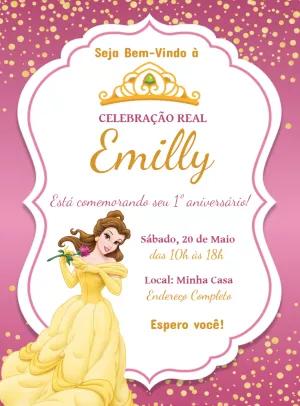 Convite Aniversário Princesa Bela e a Fera para Editar Online