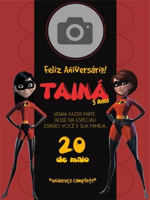Convite de Aniversário Os Incríveis com Foto para Editar