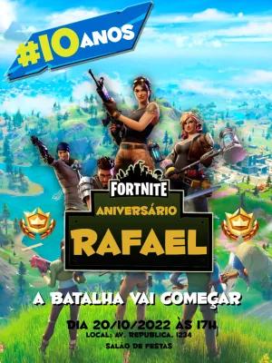 Convite Aniversário Fortnite com Personagens para Editar Online