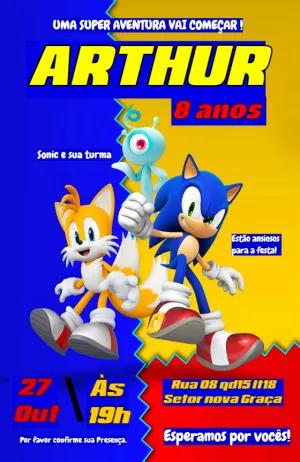Convite de Aniversário Sonic com Personagens para Editar
