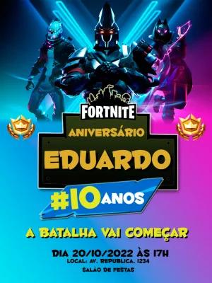 Convite Aniversário Fortnite com Personagens para Editar Online