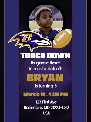 Baltimore Ravens Football Birthday Invitation to Edit with Photo