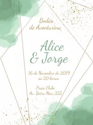 Convite Bodas de Aventurina Aquarela para Editar Online