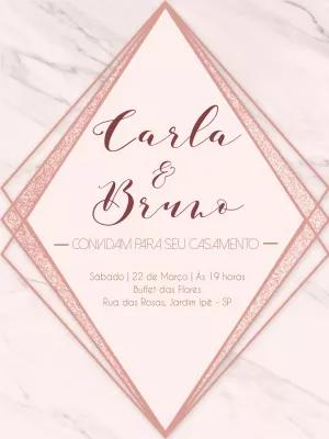 Convite de Casamento Rosê Gold Marmorizado para Editar Online