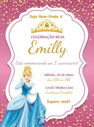 Convite de Aniversário Cinderela Princesa para Editar Online