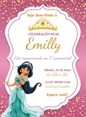 Convite de Aniversário Jasmine Princesa Disney para Editar