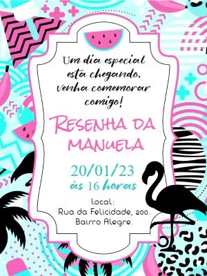 Convite Aniversário Flamingo Tropical para Editar Online
