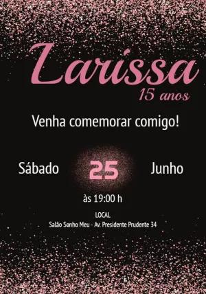 Convite 15 anos Glitter Rosa e Preto para Editar Online
