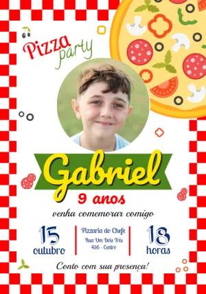 Convite Aniversário Festa Pizza com Foto para Editar Online