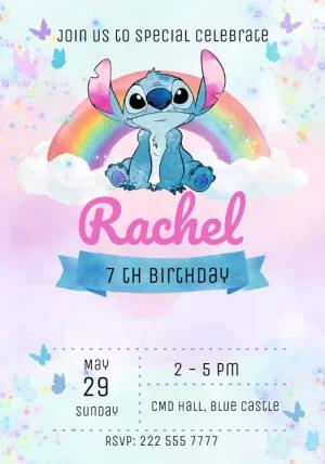 Convite de Aniversário Stitch para Editar Online e Imprimir