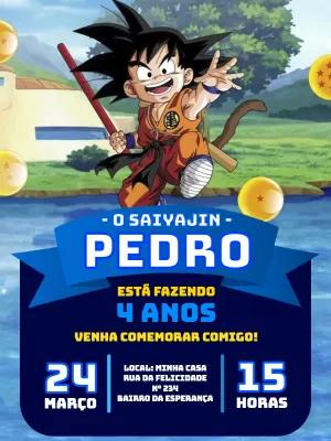 Convite de Aniversário Dragon Ball Z Goku Criança para Editar