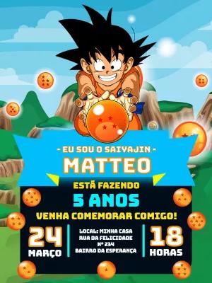 Convite de Aniversário Dragon Ball com Goku para Editar Online