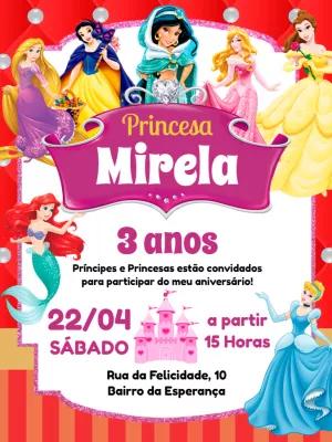 Convite Aniversário Princesas da Disney para Editar Online