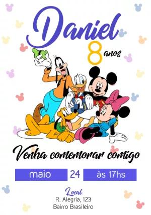 Convite de Aniversário Mickey e Turma para Editar Online