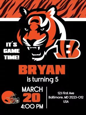 Editable Bengals Football Birthday Party Invitation