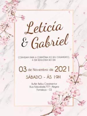 Convite de Casamento Floral Cerejeira para Editar Online