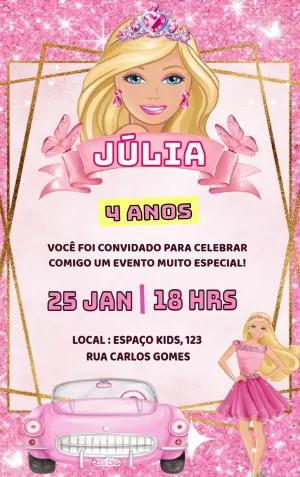 Convite de Aniversário Barbie Rosa para Editar Online