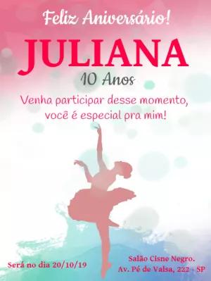 Convite de Aniversário Bailarina Delicado para Editar Online