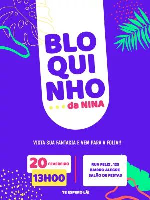 Convite de Aniversário Carnaval Bloquinho para Editar Online