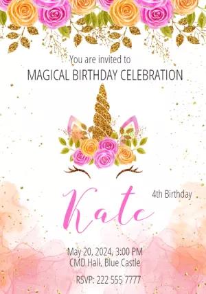 Magical Unicorn Birthday Invitation to Edit Online