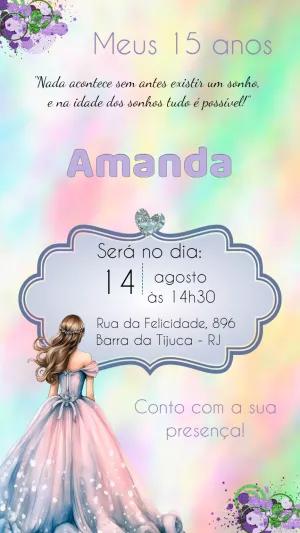 Convite 15 Anos Princesa Sonhadora para Editar Online