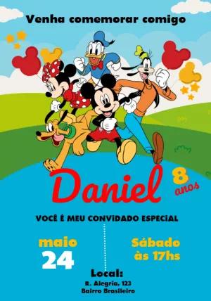 Convite de Aniversário Mickey e Turma para Editar Online