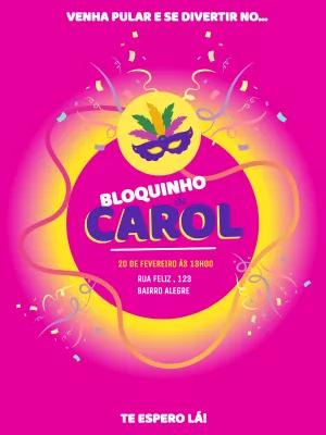 Convite de Aniversário Carnaval com Máscara para Editar Online