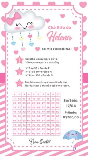 Convite Chá Rifa Chuva de Amor com Nuvem Fofa para Editar Online