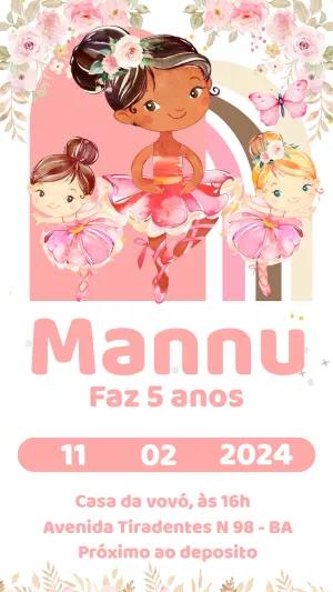 Convite Aniversário Bailarina Negra para Editar Online