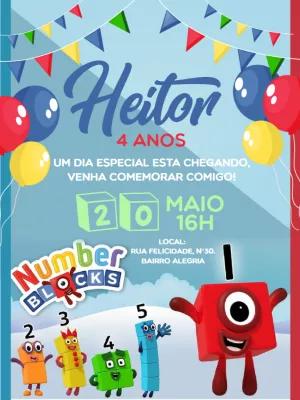 Convite de Aniversário Numberblocks com Personagens para Editar