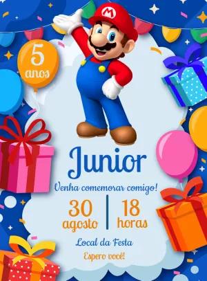 Convite de Aniversário Super Mario para Editar Online