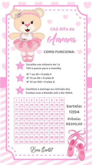 Convite Chá Rifa Ursinha Bailarina para Editar Online