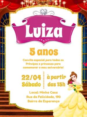 Convite Aniversário Princesa Bela para Editar Online