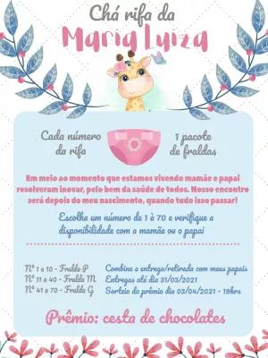 Chá Rifa Girafinha Aquarela para Editar Online e Imprimir