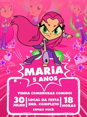 Convite Aniversário Estelar Jovens Titãs para Editar Online