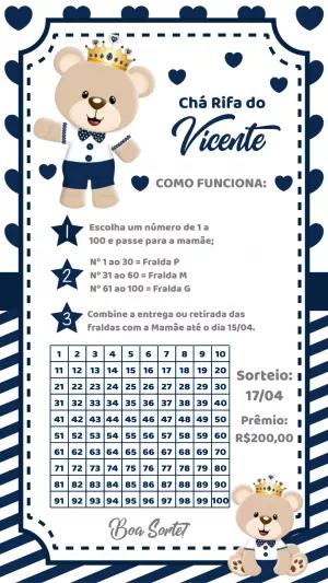Chá Rifa Ursinho Príncipe: Convite Editável para Personalizar