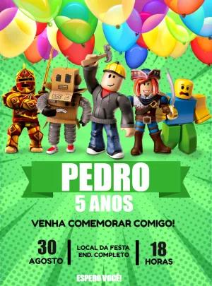 Convite de Aniversário Roblox com Personagens para Editar