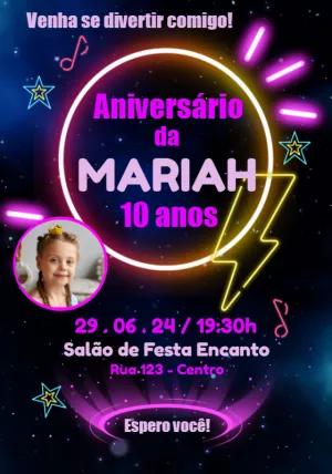 Convite Aniversário Neon com Foto para Editar Online