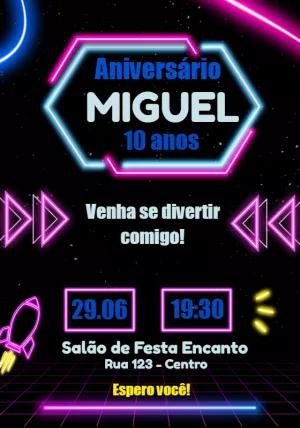 Convite de Aniversário Neon Gamer para Editar e Enviar Online
