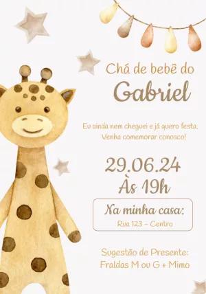 Convite Chá de Bebê Girafinha Aquarela para Editar Online