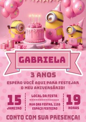 Convite de Aniversário Minions Rosa para Editar Online