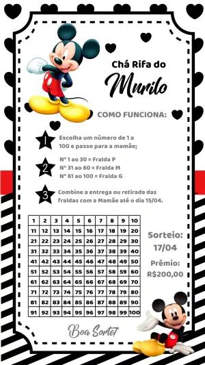 Convite Chá Rifa Mickey Mouse para Editar Online
