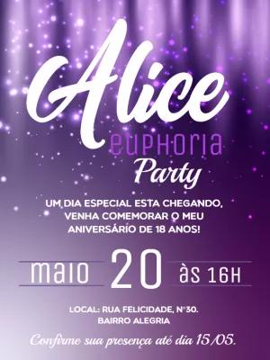 Convite Aniversário Tema Euphoria Roxo para Editar Online