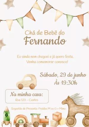 Convite Chá de Bebê Brinquedos de Madeira para Editar Online