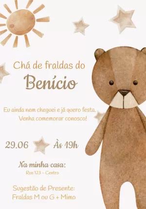 Convite Chá de Fraldas Ursinho para Editar Online