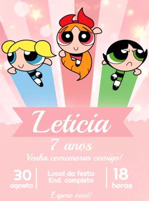 Convite de Aniversário Meninas Super Poderosas Voando para Editar