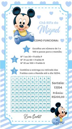 Chá Rifa Mickey Baby Azul: Convite Editável para Imprimir